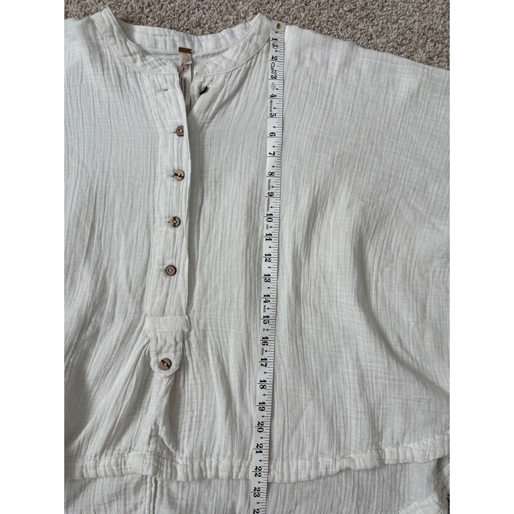 Free People Coastal Grandma Boho White Gauze Button Down Oversized Blouse M - Picture 9 of 9